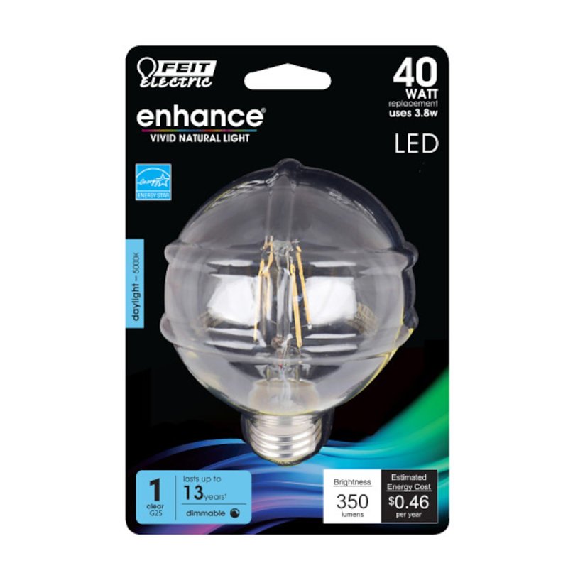 Feit Electric BPG2540/950CA/FIL LED Bulb, Globe, 350 Lumens, 3.8 W, G25 Lamp, 40 W Equivalent, E26 Lamp Base, Dimmable