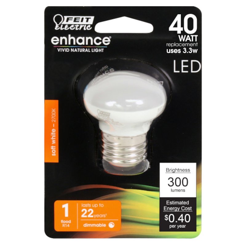 Feit Electric BPR14DM/927CA LED Bulb, Flood/Spotlight, 300 Lumens, 4 W, R14 Lamp, 40 W Equivalent, E26 Lamp Base