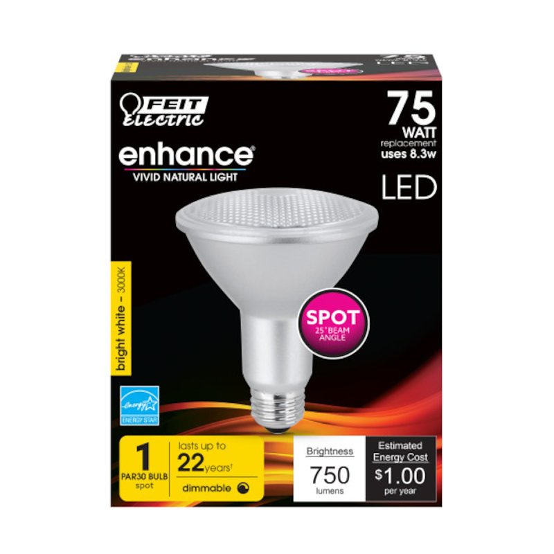 Feit Electric PAR30LDM/SP/930CA LED Bulb, Flood/Spotlight, 750 Lumens, 8.3 W, PAR30 Lamp, 75 W Equivalent, Bright White