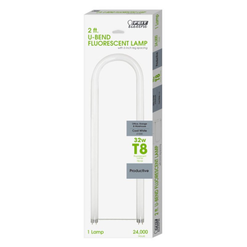 Feit Electric F32T8/841/U6 Fluorescent Bulb, 32 W, T8/U6 Lamp, G13 Lamp Base, 2800 Lumens, 4100 K Color Temp