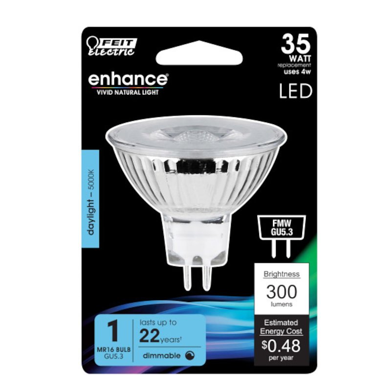 Feit Electric BPFMW/950CA Enhance LED Light Bulb, Track/Recessed, MR16 Lamp, 35 W Equivalent, GU5.3 Lamp Base, Dimmable