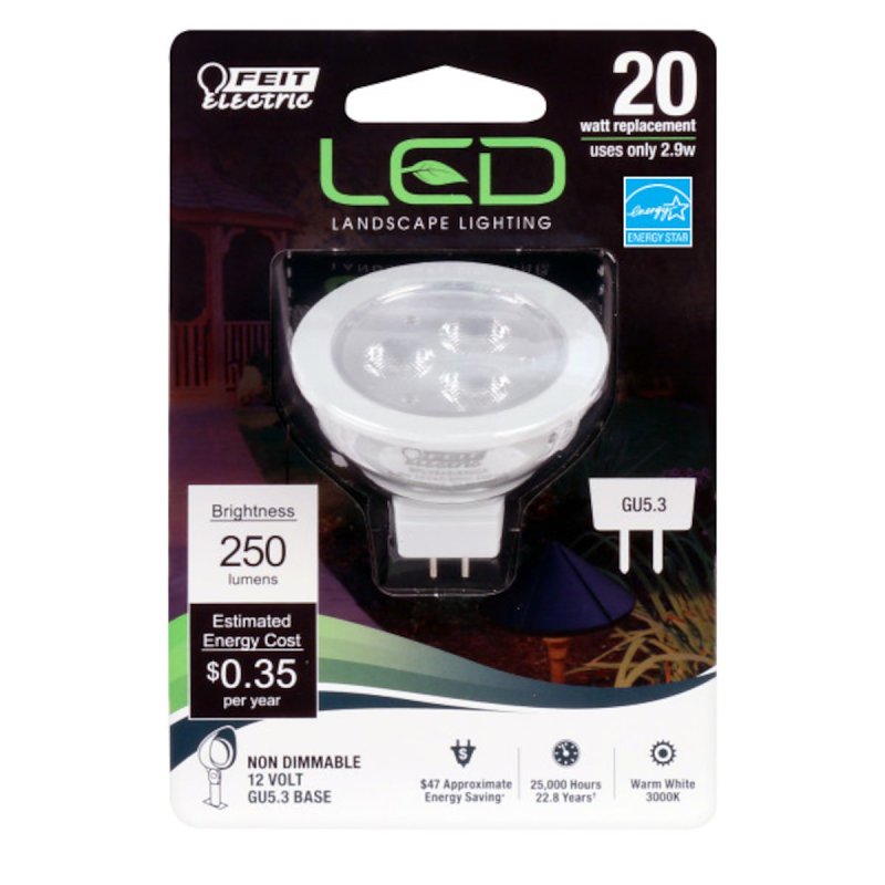 Feit Electric BPLVBAB/830CA LED Bulb, Track/Recessed, MR16 Lamp, 20 W Equivalent, GU5.3 Lamp Base, Clear