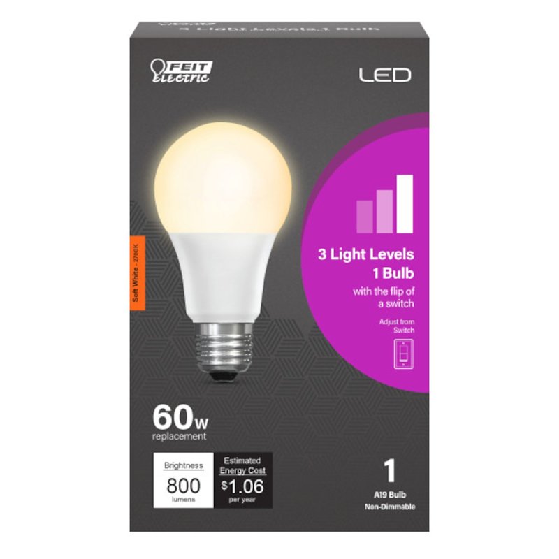 Feit Electric A800/3DIM/LEDI LED Bulb, General Purpose, 800 Lumens, 9 W, A19 Lamp, 60 W Equivalent, E26 Lamp Base