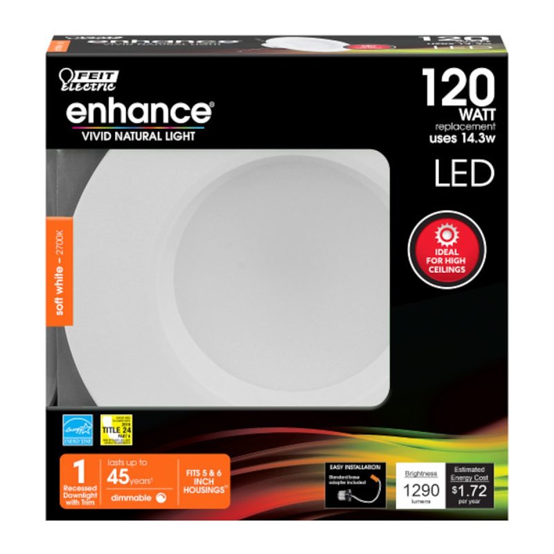 Feit Electric LEDR56HO/927CA Recessed Downlight, 120 W, 120 V, LED Lamp, Aluminum, White