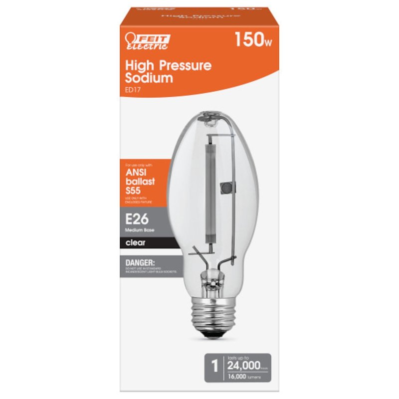 Feit Electric LU150/MED/HDRP High-Pressure Sodium Lamp, 150 W, ED17 Lamp, E26 Medium Lamp Base, 16,000 Lumens