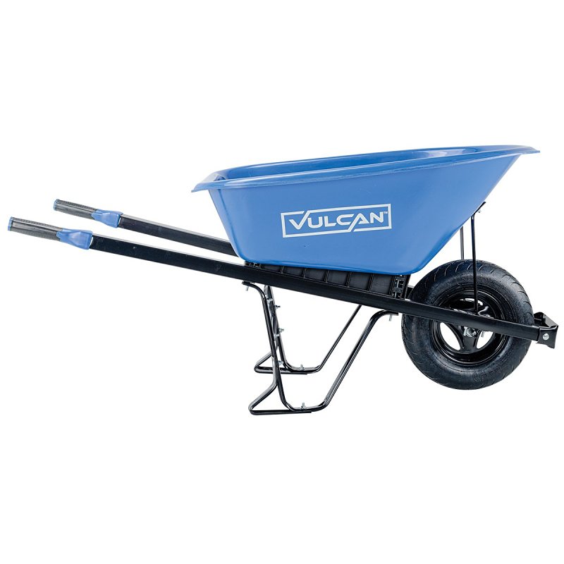 Vulcan PH6-S-OR Wheelbarrow, 6 cu-ft Volume, High-Density Polyethylene, 1-Wheel, Pneumatic Wheel, 16 in Wheel