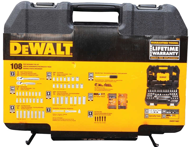 DeWALT DWMT73801 Mechanic's Tool Set, 108-Piece, Chrome Vanadium, Polished Chrome Vanadium