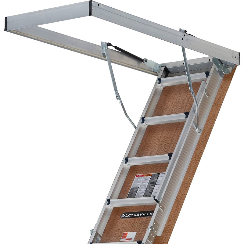 Louisville Fire-Rated Series AL2240MG-FT Attic Ladder, 7 ft 8 in to 10 ft 3 in H Ceiling, 22-1/2 x 54 in Ceiling Opening