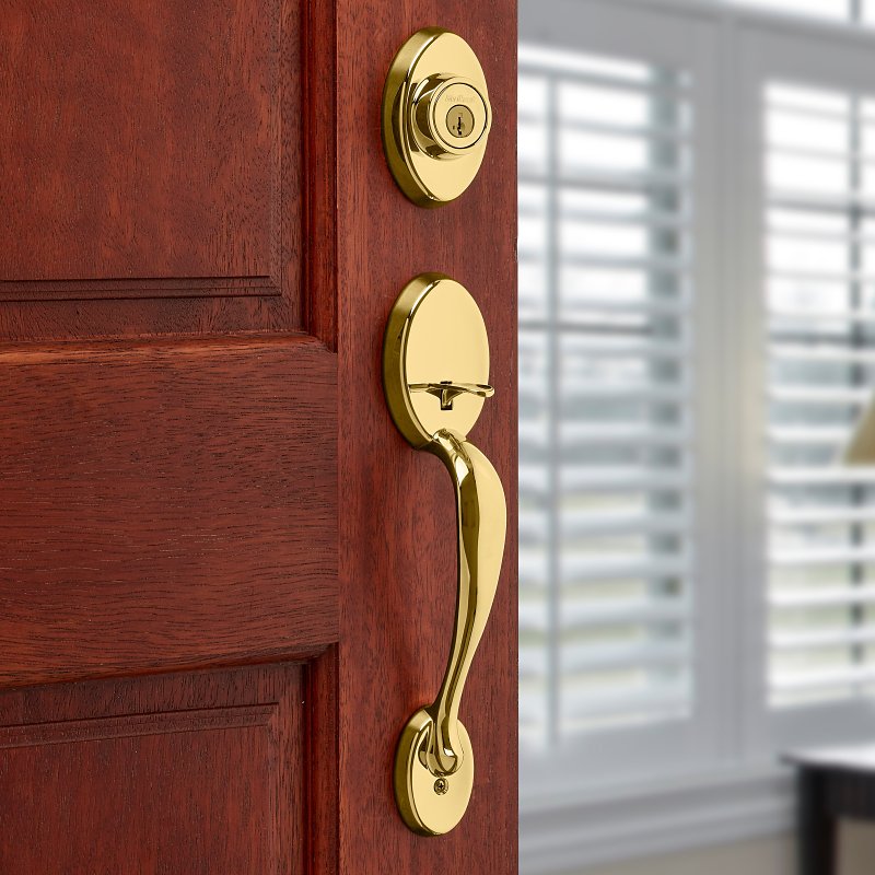 Kwikset 800CE LIP L03 SMT 6AL Exterior Handleset, Chelsea Design, Polished Brass, 3 Grade, Re-Key Technology: SmartKey