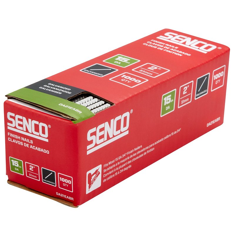 Senco DA21EABR Finish Nail Strip, 2 in L, 15 ga, Galvanized/Sencote, Brad Head