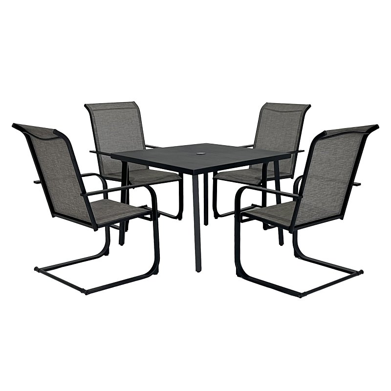Seasonal Trends SH24S3080T Dining Set, 5-Piece, 4 Seating, Square Table, Steel Tabletop, Gray Table, Brown Seat