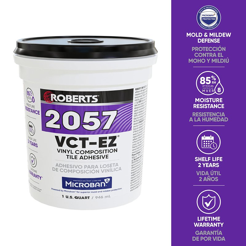 Roberts 2057-0 Adhesive, Paste, Non-Offensive, Very Mild, Creamy Tan, 1 qt Pail