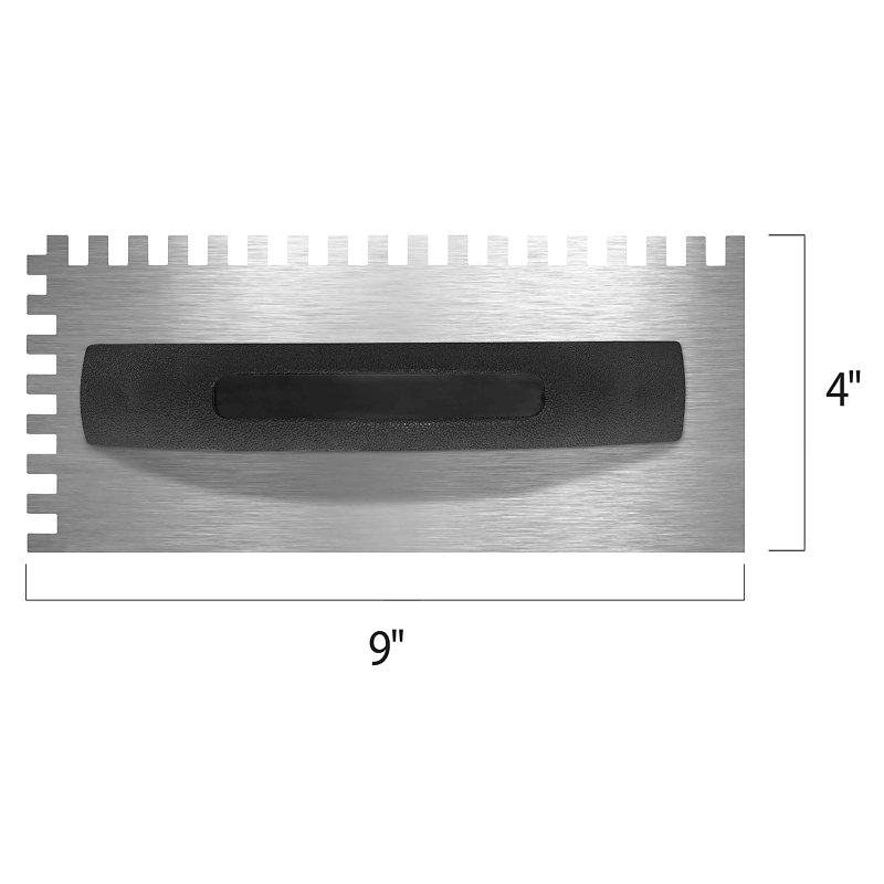 QEP 10114 Standard Notched Trowel, 9 in L, 4 in W, Square Notch, Black Handle
