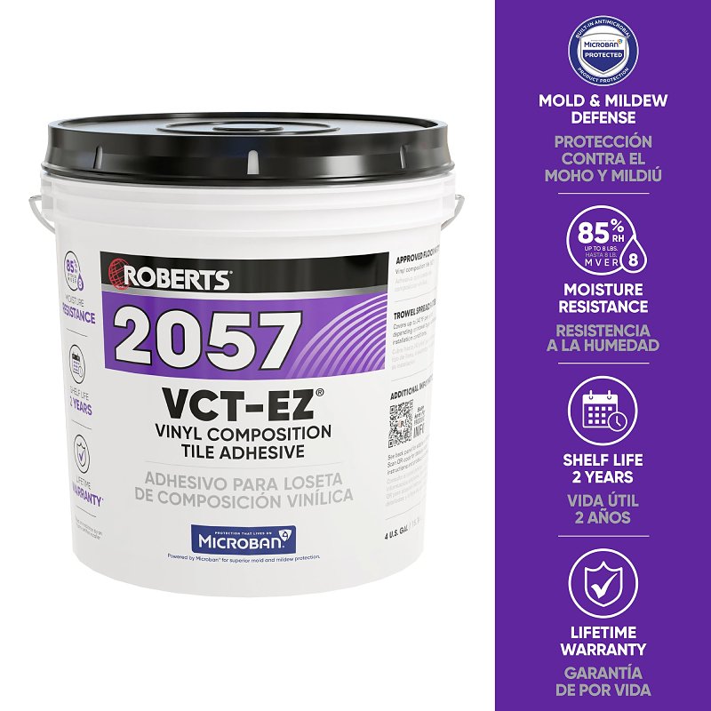 Roberts 2057-4 VCT Flooring Adhesive, Paste, Very Mild, Beige, 4 gal Pail