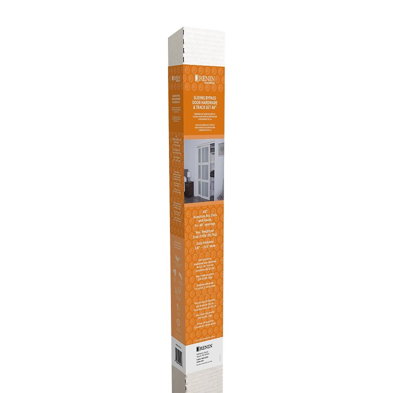 Renin BP831BB-04800-AL Hardware and Track Set, 48 in L Track, Aluminum, For: 3/4 to 1-3/4 in THK Bypass Door