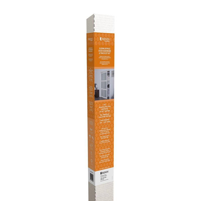 Renin BP831BB-06000-AL Hardware and Track Set, 60 in L Track, Aluminum, For: 3/4 to 1-3/4 in THK Bypass Door