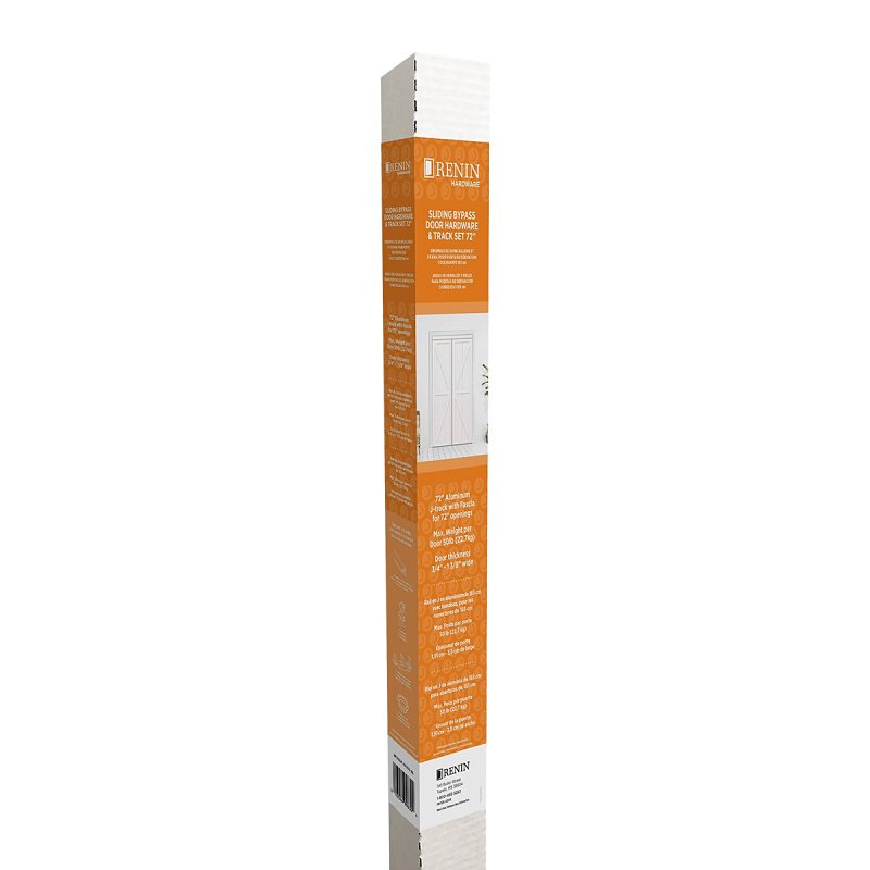 Renin BP0022F-07200-AL Hardware and J-Track Set, 72 in L Track, Aluminum, For: 1-3/8 in THK Bypass Door