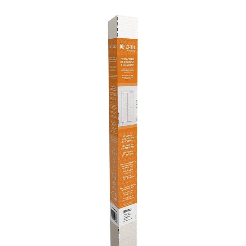 Renin BP0022F-09600-AL Hardware and J-Track Set, 96 in L Track, Aluminum, For: 1-3/8 in THK Bypass Door