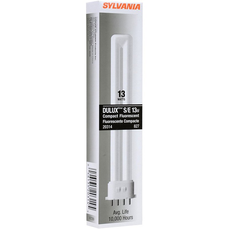 Sylvania 20314 Compact Fluorescent Bulb, 13 W, T4 Lamp, 2GX7 Lamp Base, 688 Lumens, 2700 K Color Temp, Soft White Light