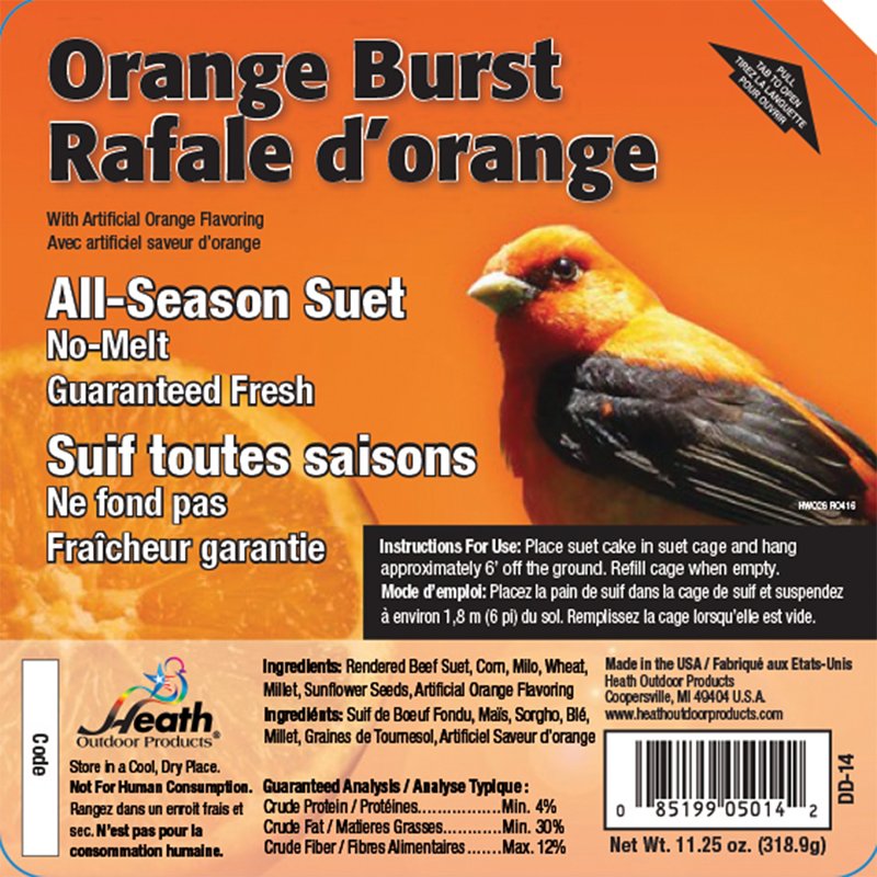 Heath DD-14 Suet Cake, All-Season, Orange, 11.25 oz