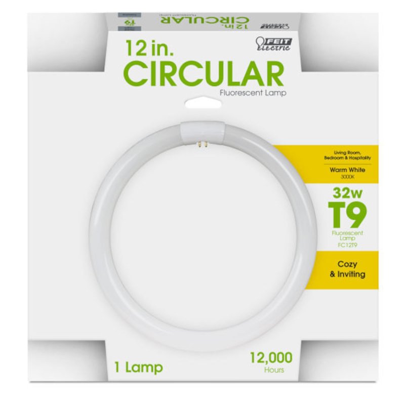 Feit Electric FC12T9/WW Fluorescent Bulb, 32 W, T9 Lamp, G10Q Lamp Base, 3000 K Color Temp, Warm White Light