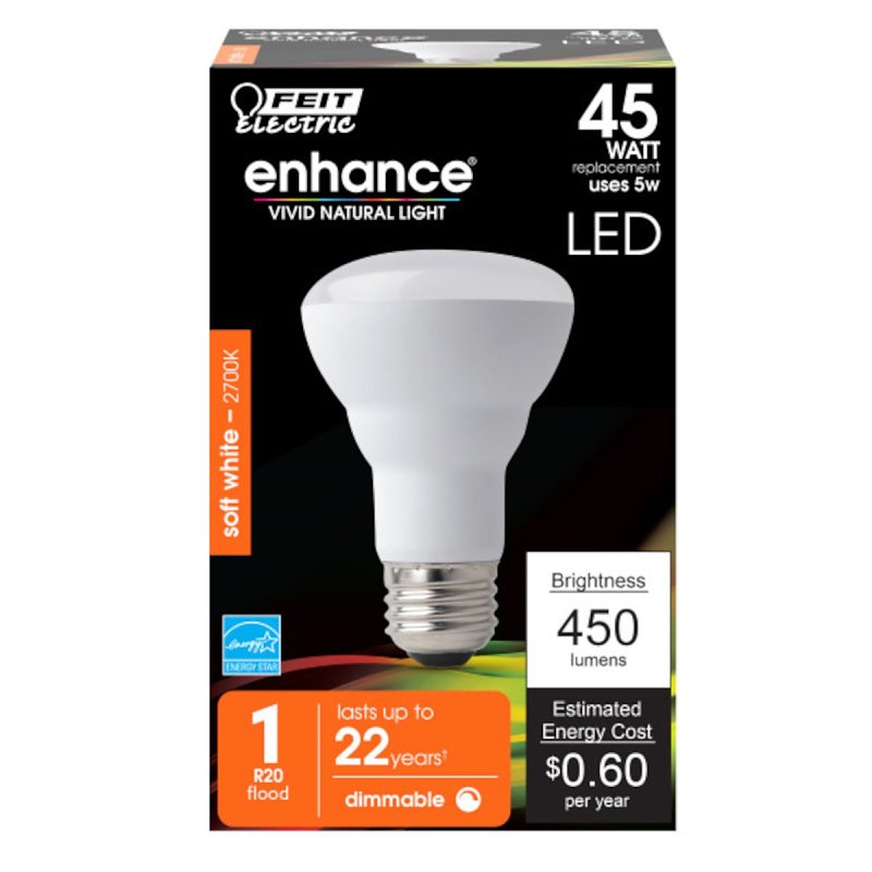 Feit Electric R20DM/927CA LED Bulb, Flood/Spotlight, R20 Lamp, 45 W Equivalent, E26 Lamp Base, Dimmable, Frosted