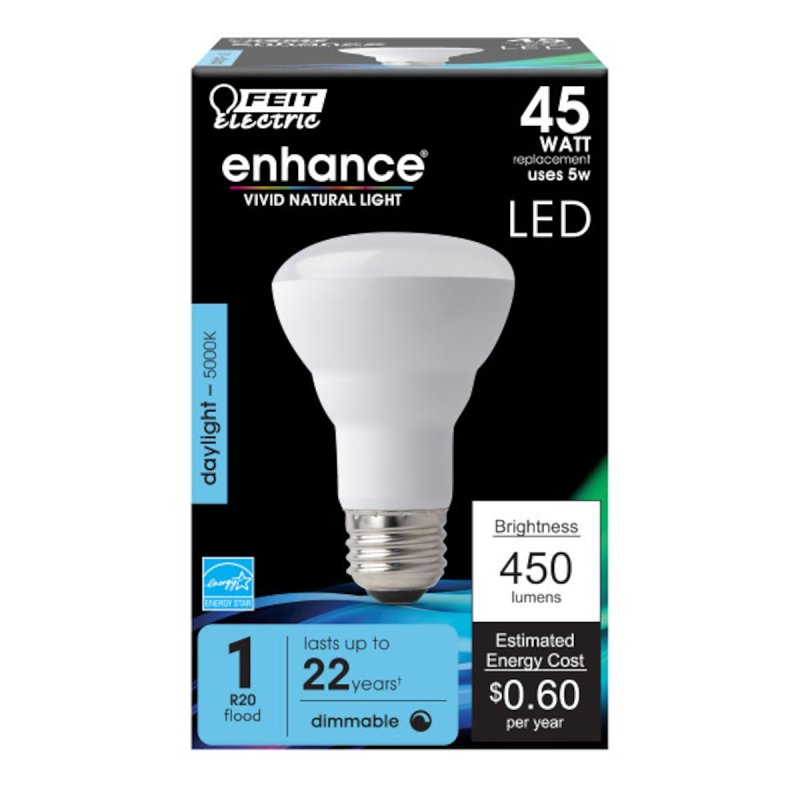 Feit Electric R20DM/950CA LED Bulb, Flood/Spotlight, R20 Lamp, 45 W Equivalent, E26 Lamp Base, Dimmable, Daylight Light