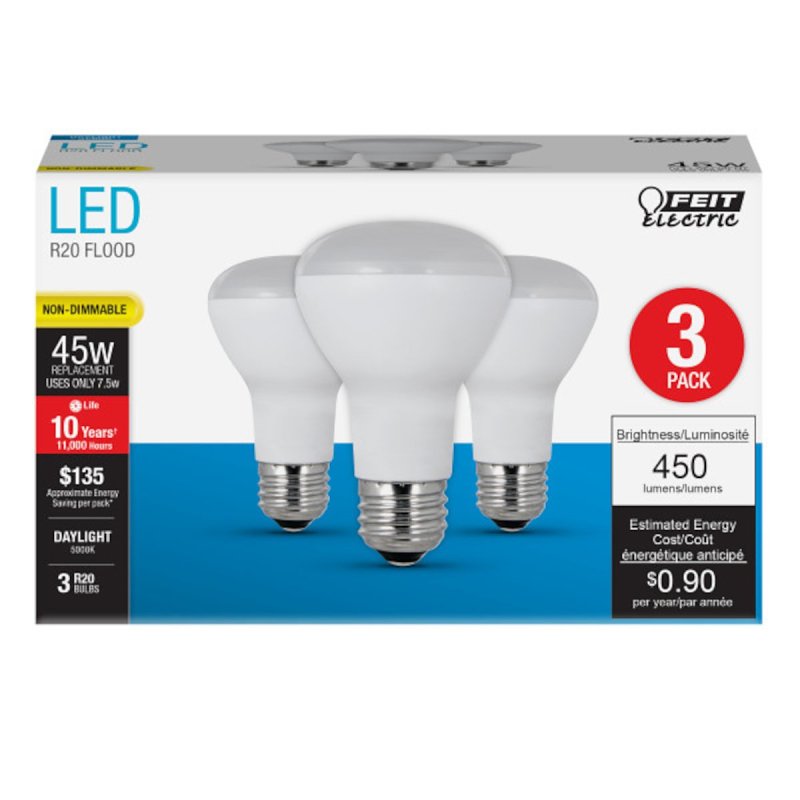 Feit Electric R20/850/10KLED/3 Reflector LED Light Bulb, Corn Cob, 45 W Equivalent, E26 Lamp Base, Daylight Light