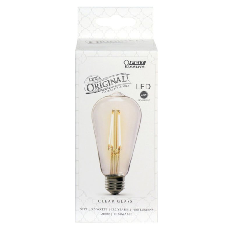 Feit Electric ST19/CL/VG/LED LED Bulb, Decorative, 400 Lumens, 5.5 W, ST19 Lamp, 60 W Equivalent, E26 Lamp Base, Clear