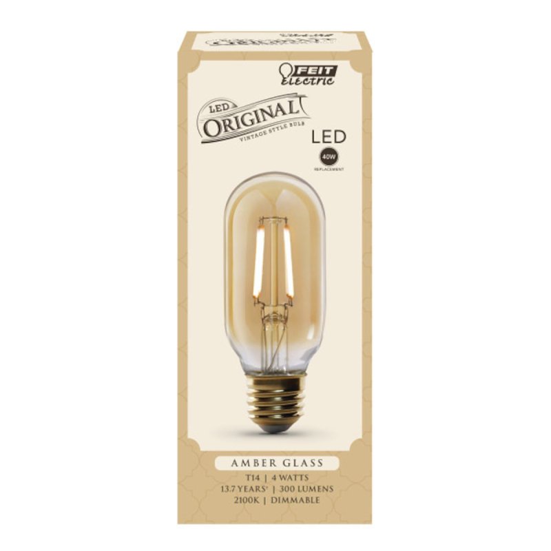 Feit Electric T14/VG/LED LED Bulb, Decorative, T14 Lamp, 40 W Equivalent, E26 Lamp Base, Dimmable, Amber