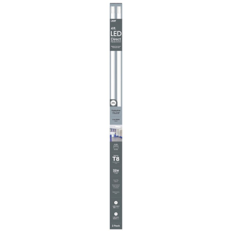 Feit Electric T848/841/LEDG2/2 LED Bulb, Linear, Plug and Play, T8 Lamp, 32 W Equivalent, G13 Lamp Base, Frosted