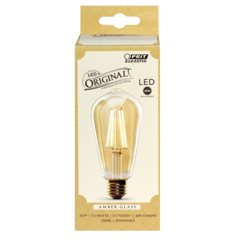 Feit Electric ST19/VG/LED LED Bulb, Decorative, ST19 Lamp, 60 W Equivalent, E26 Lamp Base, Dimmable, Amber