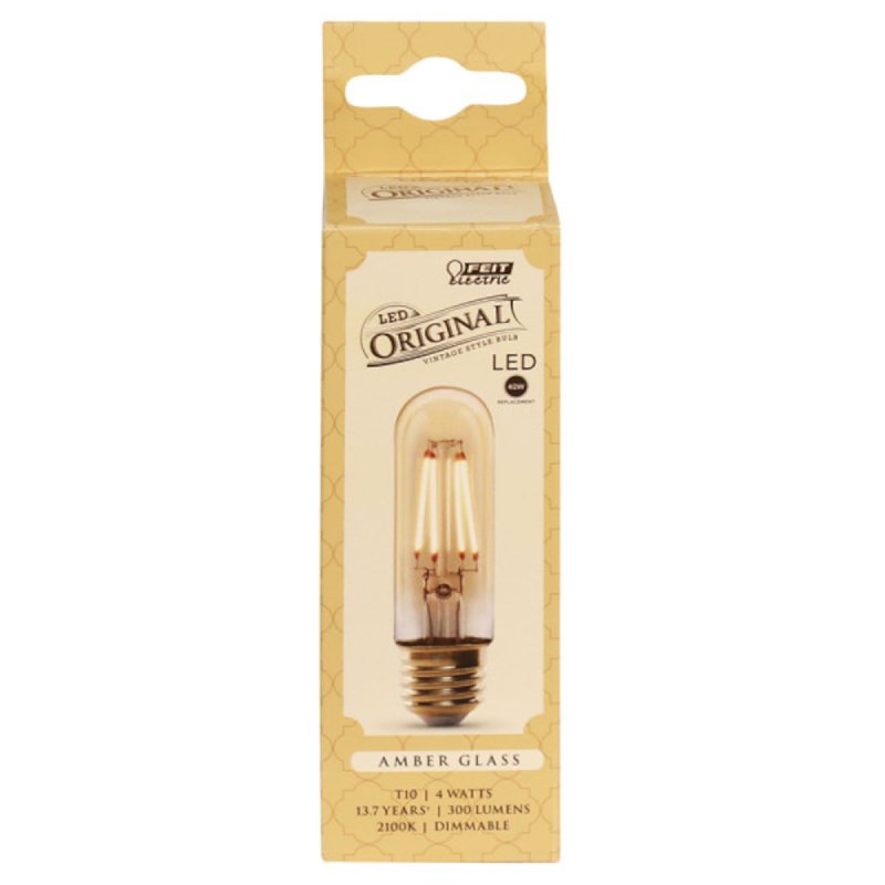 Feit Electric T10/VG/LED LED Bulb, Decorative, T10 Lamp, 40 W Equivalent, E26 Lamp Base, Dimmable, Amber