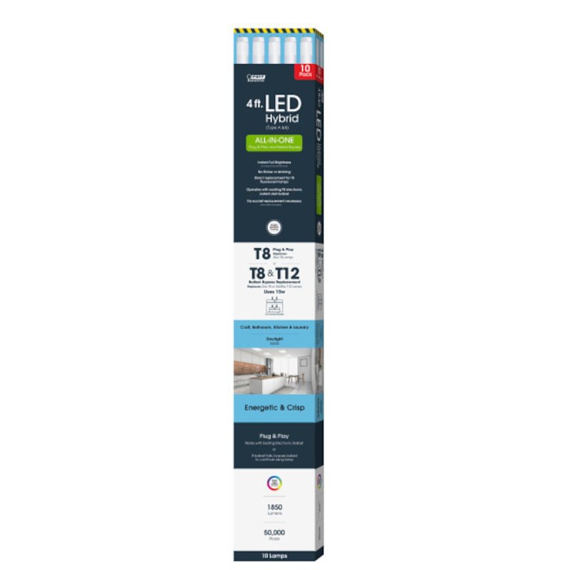 Feit Electric T4815/850/AB/LED/10 LED Light Bulb, Ballast Bypass, Linear, Plug and Play, T8 Lamp, 32 W Equivalent