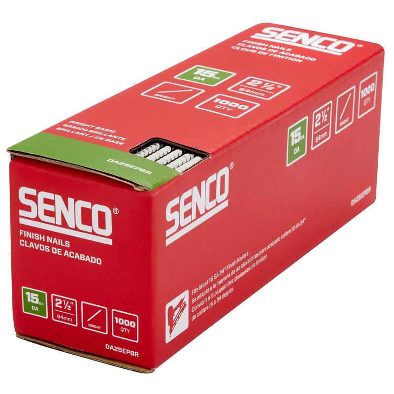Senco DA25EPBR Finish Nail Strip, 2-1/2 in L, 15 ga, Steel, Bright Basic/Sencote, Brad Head