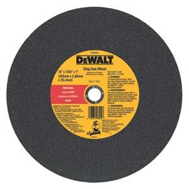 DEWALT HIGH PERFORMANCE Series DW8002 Chop Saw Wheel, 14 in Dia, 0.1094 in Thick, 1 in Arbor, 24 Grit