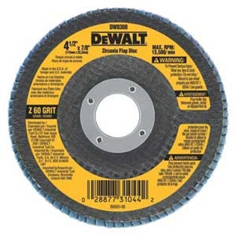 DeWALT DW8311 Flap Disc, 4-1/2 in Dia, 5/8-11 Arbor, Coated, 40 Grit, Coarse, Zirconium Oxide Abrasive