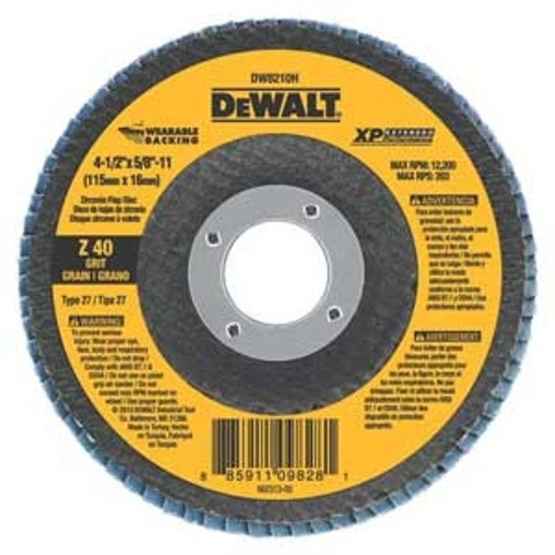 DeWALT DW8353 Flap Disc, 4-1/2 in Dia, 7/8 in Arbor, Coated, 80 Grit, Medium, Zirconium Oxide Abrasive