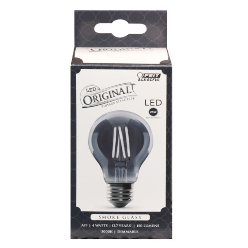 Feit Electric AT19/SMK/VG/LED LED Bulb, Decorative, A19 Lamp, 25 W Equivalent, E26 Lamp Base, Dimmable, Smoke