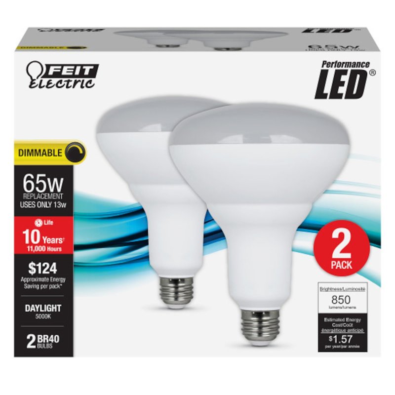 Feit Electric BR40DM/850/10KLED LED Lamp, 120 V, 850 Lumens, 12.5 W, BR40 Lamp, 65 W Equivalent, E26 Lamp Base