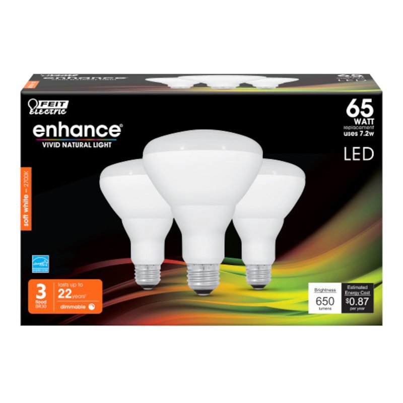 Feit Electric BR30DM/927CA/3 LED Bulb, Flood/Spotlight, 120 V, 7.2 W, BR30 Lamp, 65 W Equivalent, E26 Lamp Base