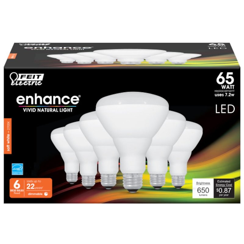 Feit Electric BR30DM/927CA/6 LED Bulb, Spotlight, 650 Lumens, 7.2 W, BR30 Lamp, 65 W Equivalent, Soft White, 6/PK