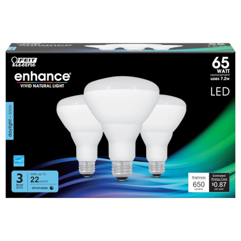 Feit Electric BR30DM/950CA/3 LED Bulb, 650 Lumens, 7.2 W, BR30 Lamp, 65 W Equivalent, E26 Lamp Base