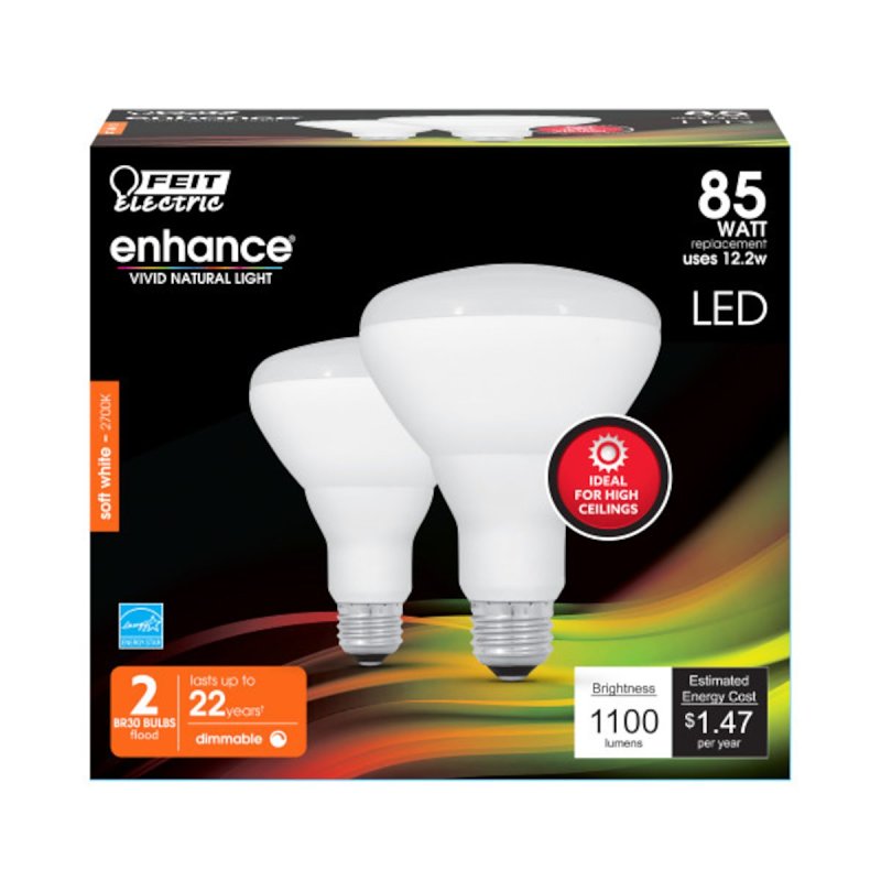 Feit Electric BR30DMHO/927CA/2 LED Light Bulb, Flood/Spotlight, BR30 Lamp, 85 W Equivalent, E26 Lamp Base, Dimmable