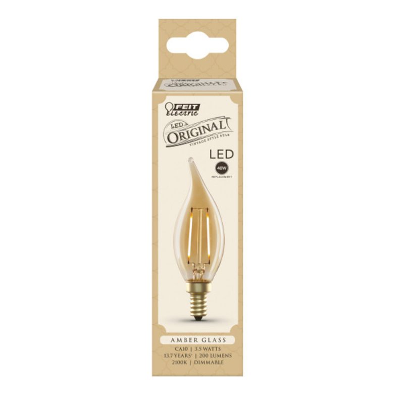 Feit Electric CFT/VG/LED LED Bulb, Decorative, 40 W Equivalent, E12 Lamp Base, Dimmable, Amber, Soft White Light