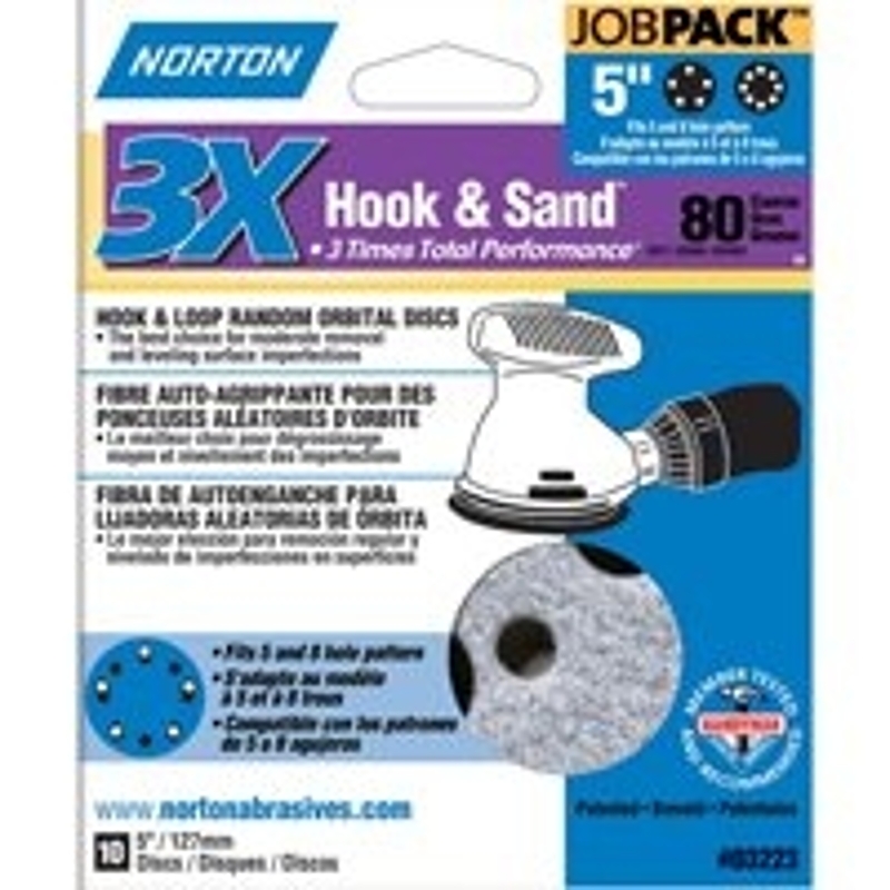NORTON 03223 Sanding Disc, 5 in Dia, 11/16 in Arbor, Coated, P80 Grit, Coarse, Alumina Ceramic Abrasive, Spiral