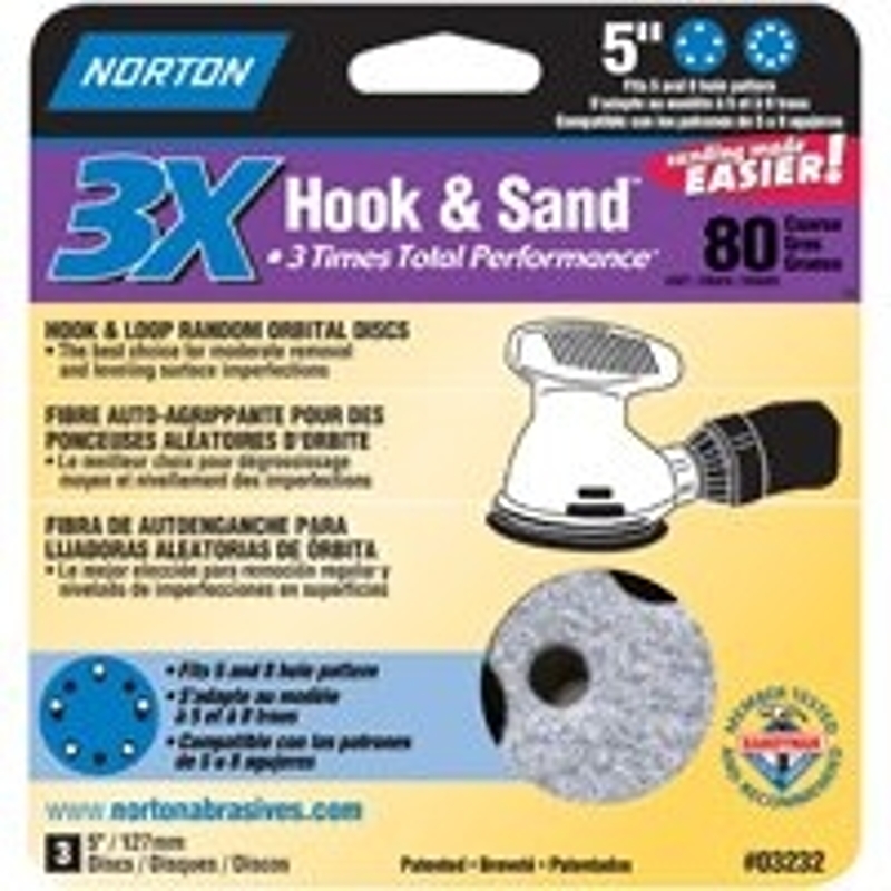 NORTON 03232 Sanding Disc, 5 in Dia, 11/16 in Arbor, Coated, P80 Grit, Coarse, Alumina Ceramic Abrasive, Spiral