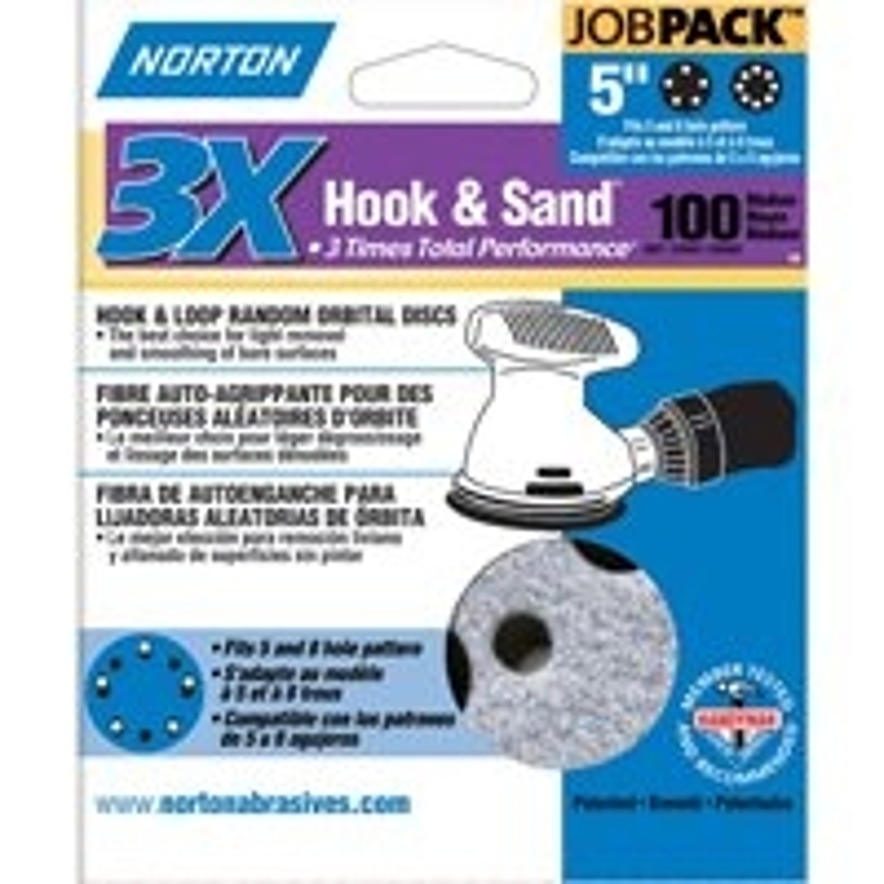 NORTON 04034 Sanding Disc, 5 in Dia, 11/16 in Arbor, Coated, P100 Grit, Medium, Alumina Ceramic Abrasive, Spiral