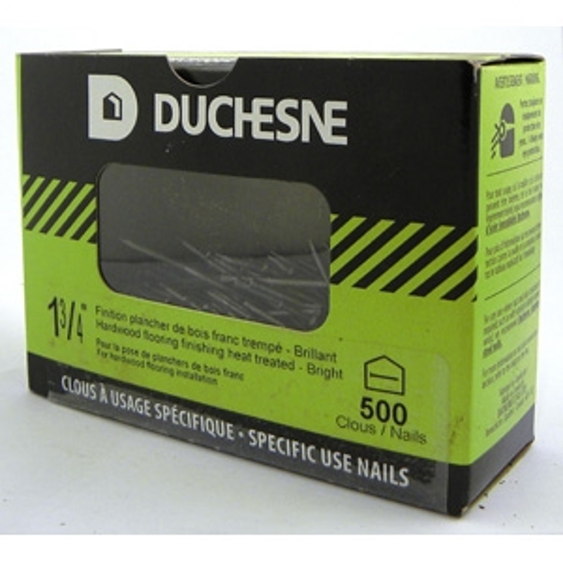 Duchesne 23301160 Finishing Nail, 5d, 1-3/4 in L, Hardened Steel, Bright, Flat Head, Smooth Shank, Gray, 500
