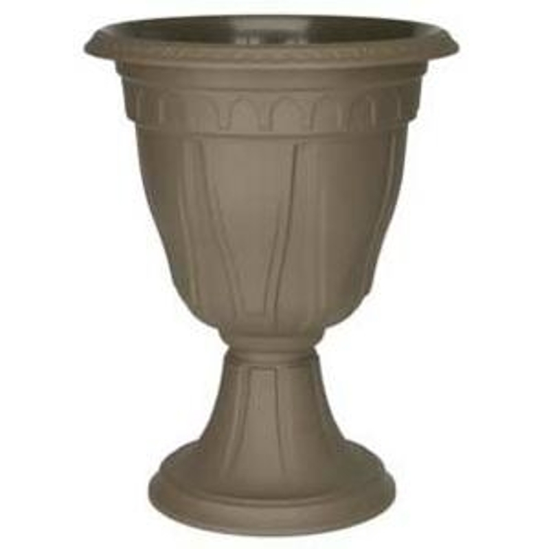 DCN 1420-14 Classic Patio Planter, 15-1/4 in H, 20-1/4 in D, Round, Embossed Design, TPR, Cappuccino, Textured